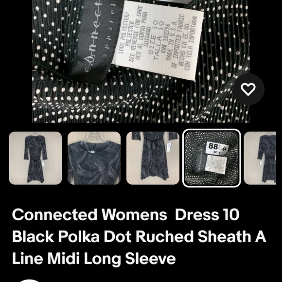 🔥2/$20🔥Connected Apparel Black and White Polka Dot A Line Midi Dress Size 8 - Picture 6 of 6